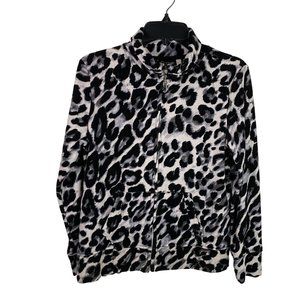 Womens Vintage ONQUE CASUAL Full Zip Velour Grey Cheetah print Jacket Sz‎ M
